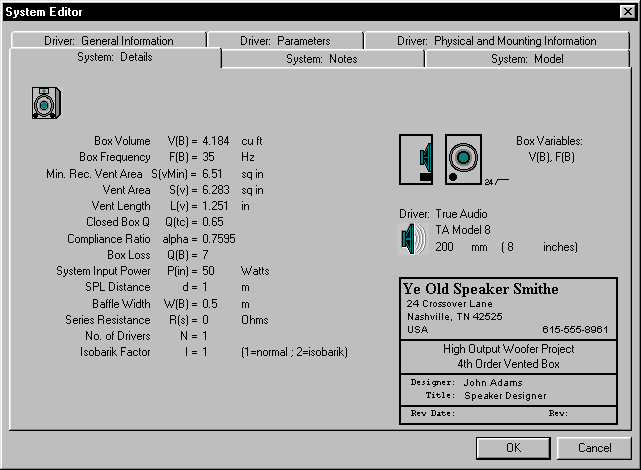 Speaker box calculator software